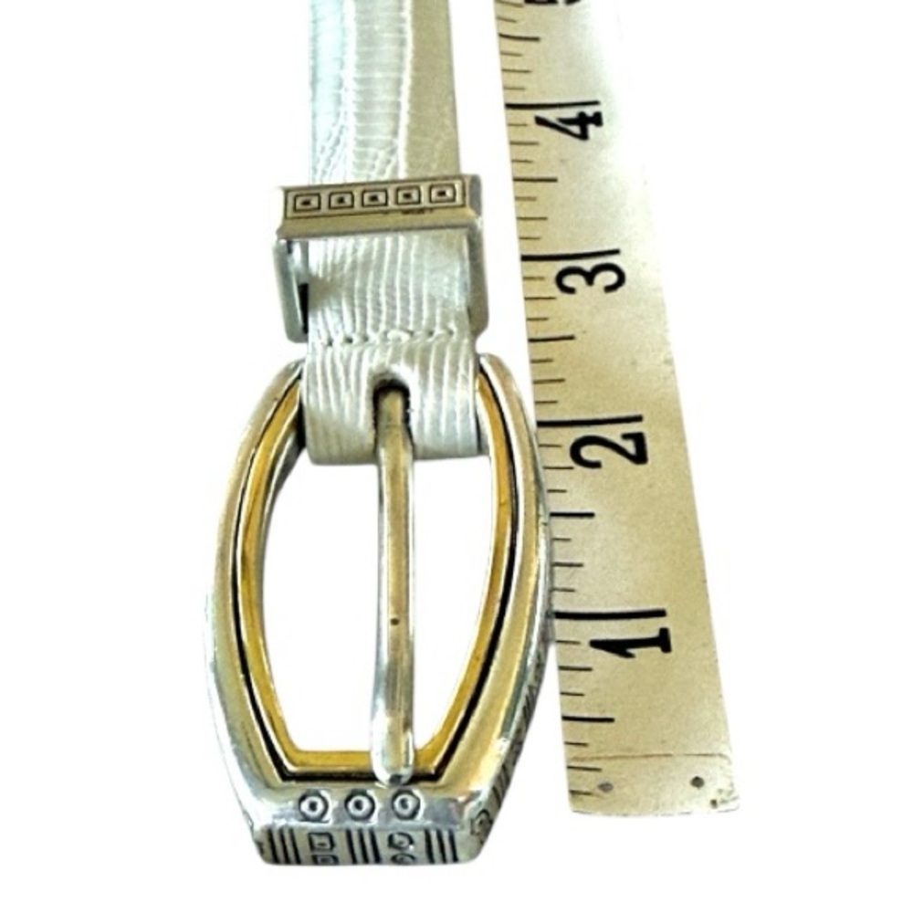 Talbots Cream Reptile Print Thin Leather Belt Mixed Metal Silver Gold Buckle XS - Picture 9 of 12